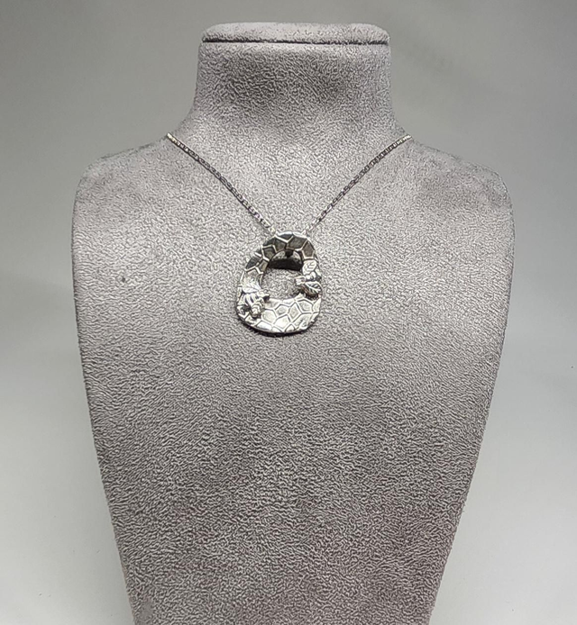 Two bee ring fine silver pendant