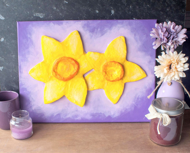 ' 2 Daffs' Original 3D Acrylic Painting by Artist Purple Faye