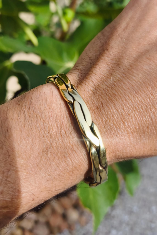 Bracelet Laiton Doré Massif Entrelacé  - Fil Épais | Bijou Mixte