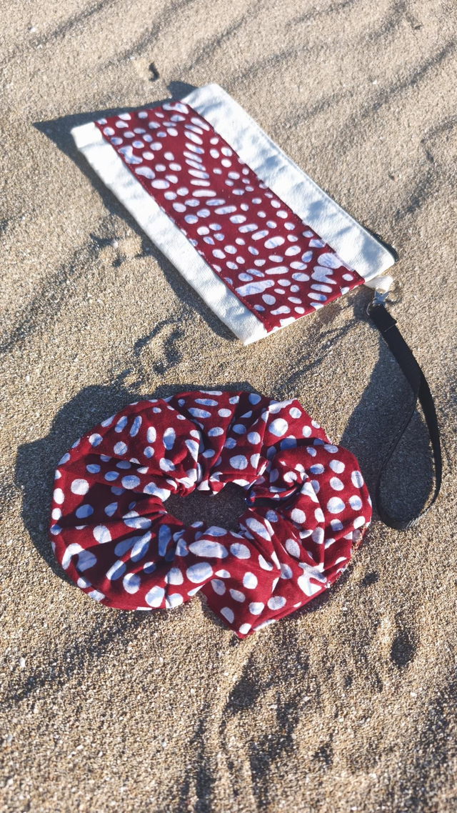 Ensemble chouchou pochette bordeaux