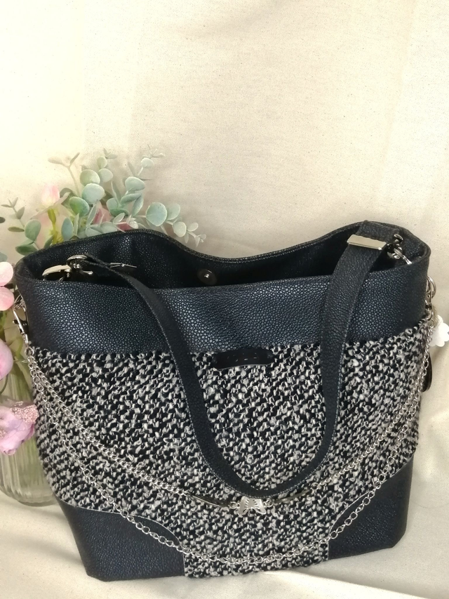 Sac MDLA-sac élégant noir et blanc avec chaîne argentée