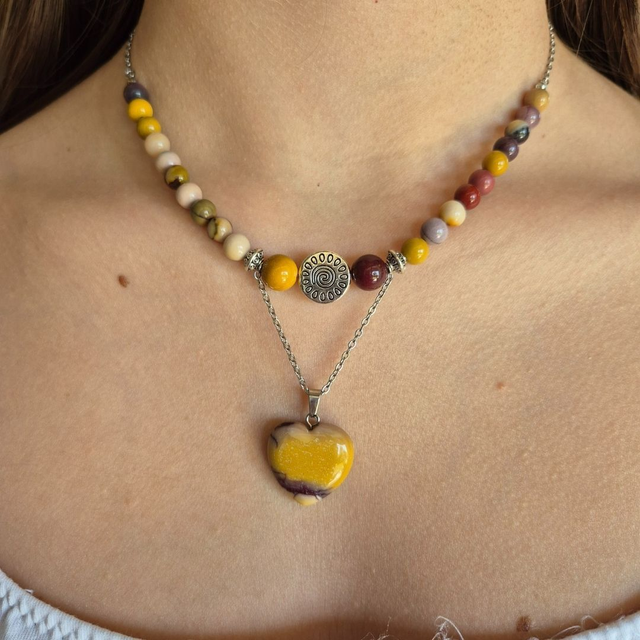 Collier ULURU – Jaspe Mokaïte naturel d’Australie & Cœur