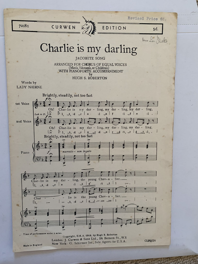 Charlie is My Darling Unison Sheet Music with piano accompaniment Curwen