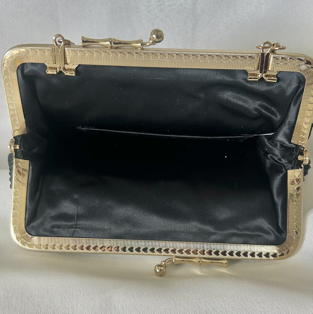Vintage Black Pleated Satin Evening Clutch Bag