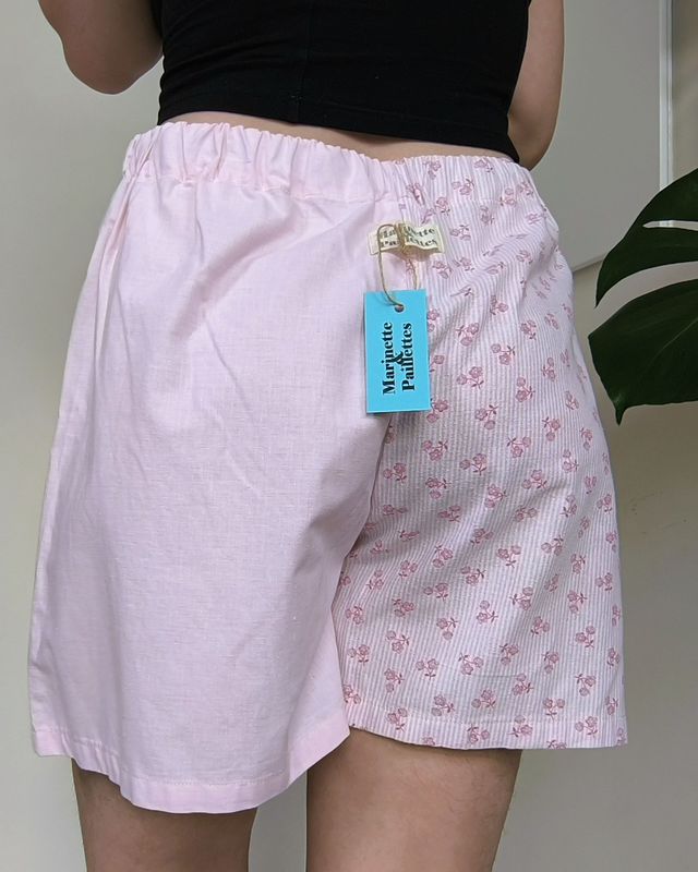 Short bicolore rayé fleurs - Taille 2