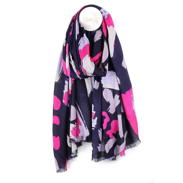 Bamboo Navy Mix Paint Daubs Scarf 