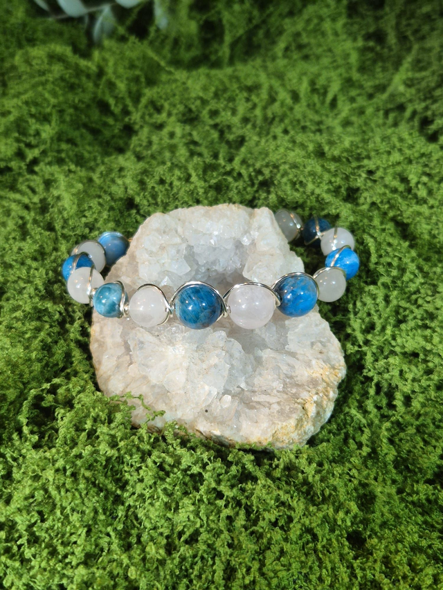 Harmonie des Ondes – Apatite & Quartz Rose – Collection Tissage Sacré