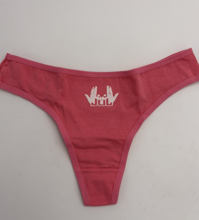 Tanga rose JuL signe blanc phospho 