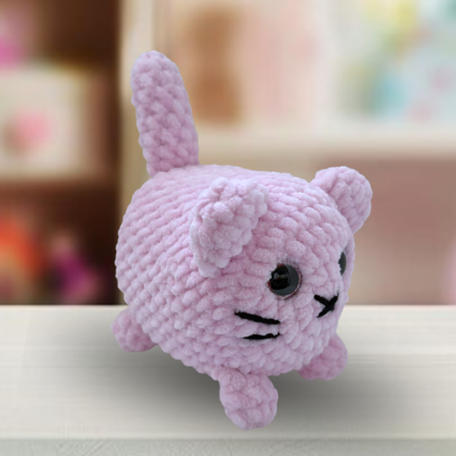 Crochet Chenille Loaf Cat, Baby Pink, Glitter Eyes, ukca Tested