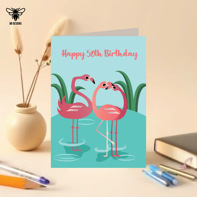 Flamingo 50th Birthday Card