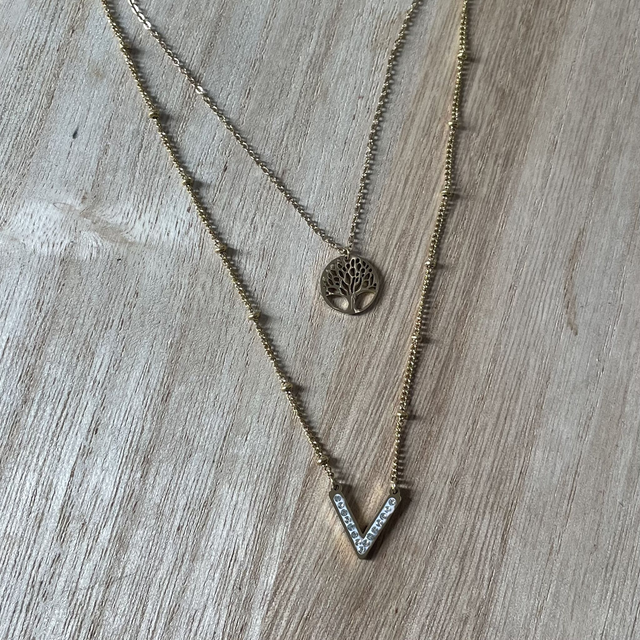 Collier Double Rang Arbre de Vie Doré 