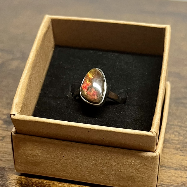 Bague en argent et Ammolite - Taille réglable 