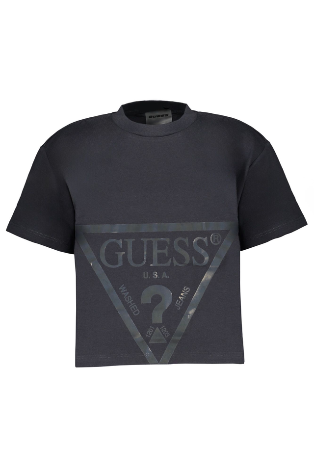 GUESS JEANS T-SHIRT MANICHE CORTE BAMBINA NERO