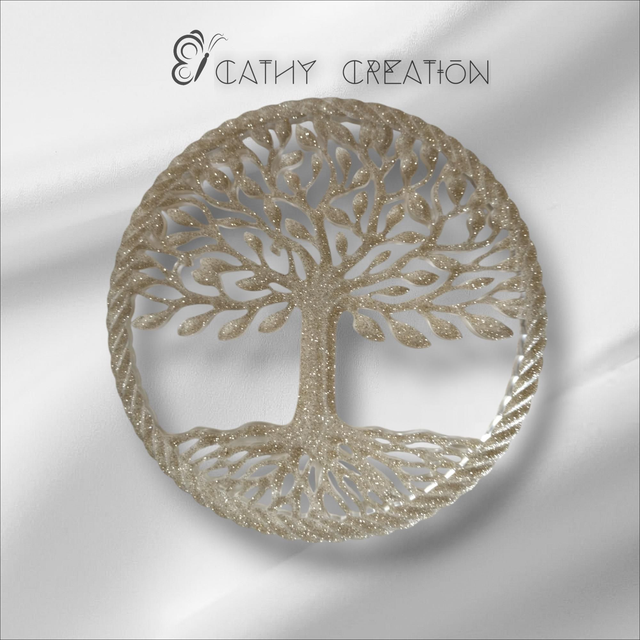 Arbre de vie avec inclusion de paillettes dorées 