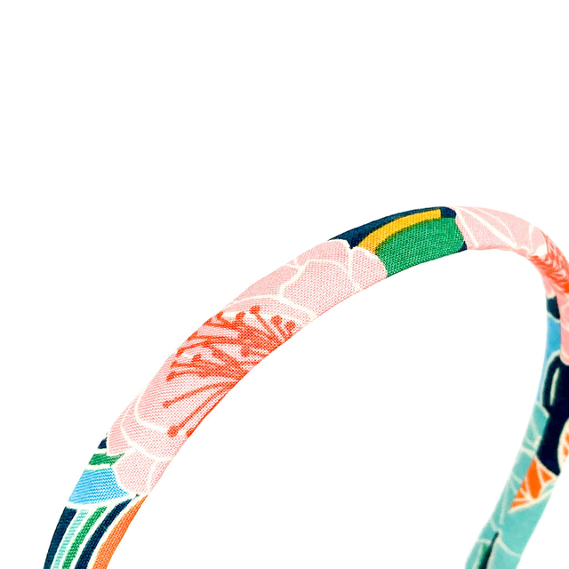 Narrow Alice Band - Navy Flower &amp; Wave