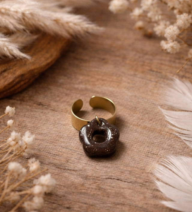 Doré 6mm Pampille Marron Pailleté