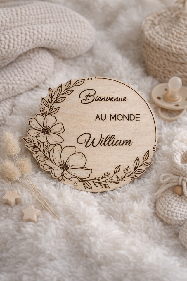  Plaque de naissance personnalisée – Bienvenue Bébé