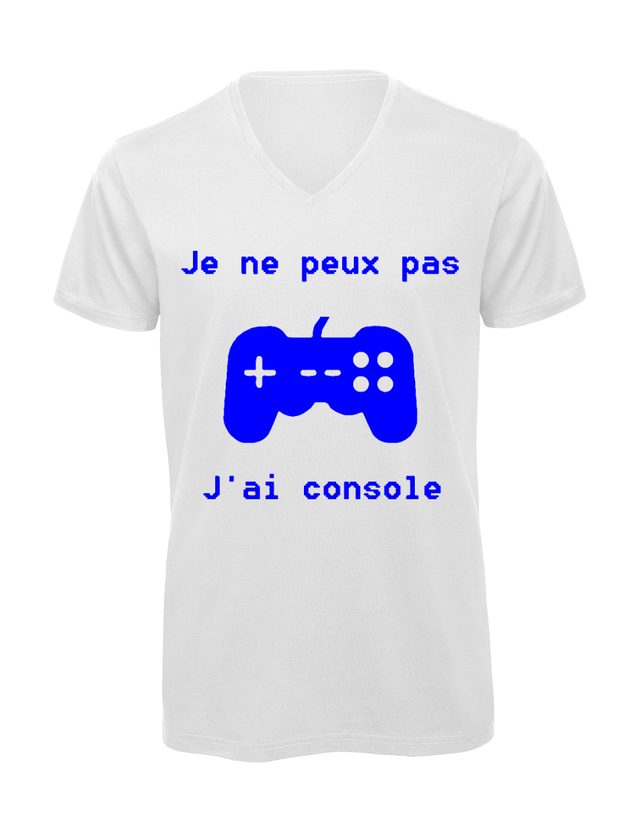 T-shirt homme col v &quot;Je peux pas j&#039;ai console&quot;