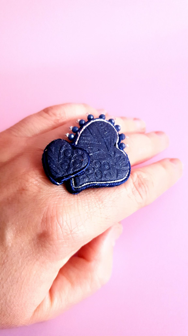 Bague Coups de coeur bleu nuit et argent