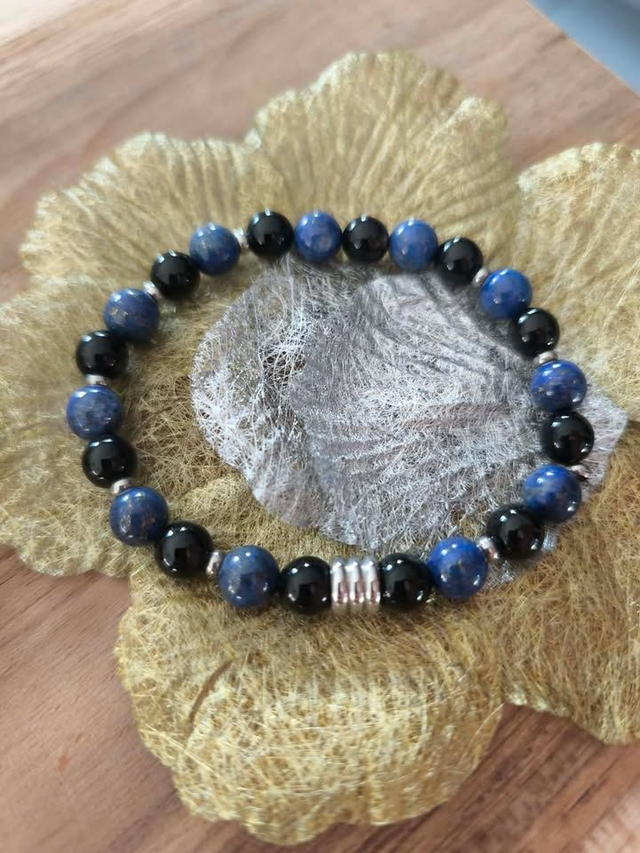 Bracelet "NOA", argenté lapis lazuli, onyx