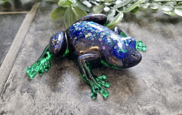 Frog Ornament – Glitter Hearts, Blue, Black & Green