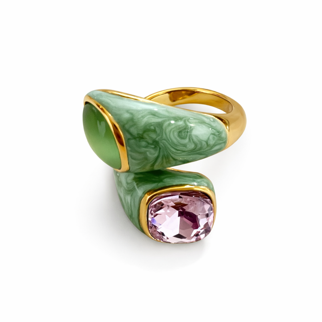 Anillo ajustable acero verde Aura 