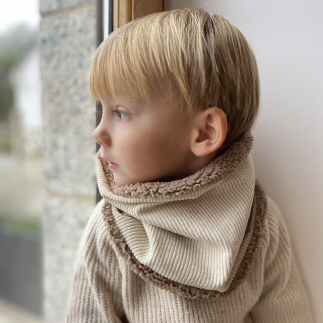 Tour de cou velours beige / moumoute biscuit enfant 