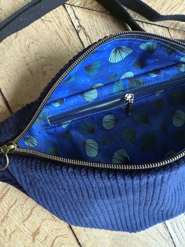 Sac Banane Uni velours côtelé BLEU MARINE