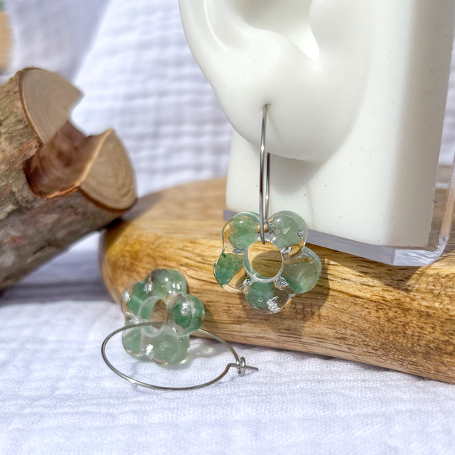 Créoles aventurine argenté 