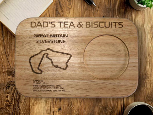 Personalised Custom Engraved Wooden F1 Tea &amp; Biscuit Board