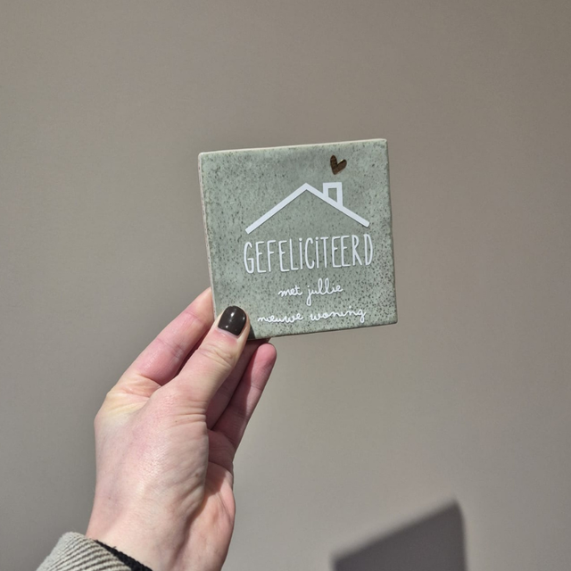 Handmade tegeltje Gefeliciteerd met jullie nieuwe woning