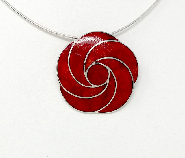 PENDENTIF FLEUR ORNE DE CORAIL EN SPIRALES ARGENT MASSIF - VENDU SANS CHAINE - 3415