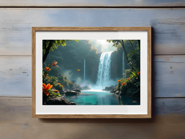 Photo encadrée Cascade Tropicale – Tirage d’art qualité musée & décoration murale nature luxuriante