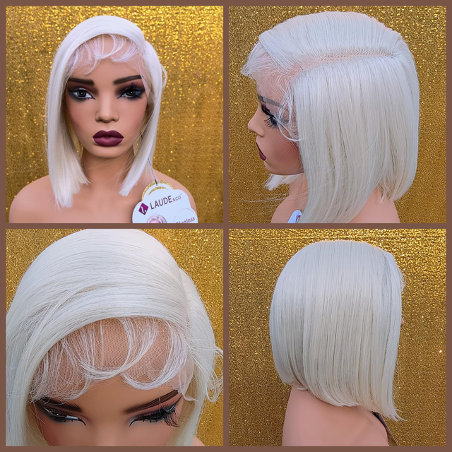 Fixed Side Part Lace Front Light Blonde Bob With Baby Hair