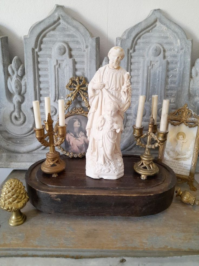 Paire de petits candélabres religieux anciens jouets d&#039;Autel