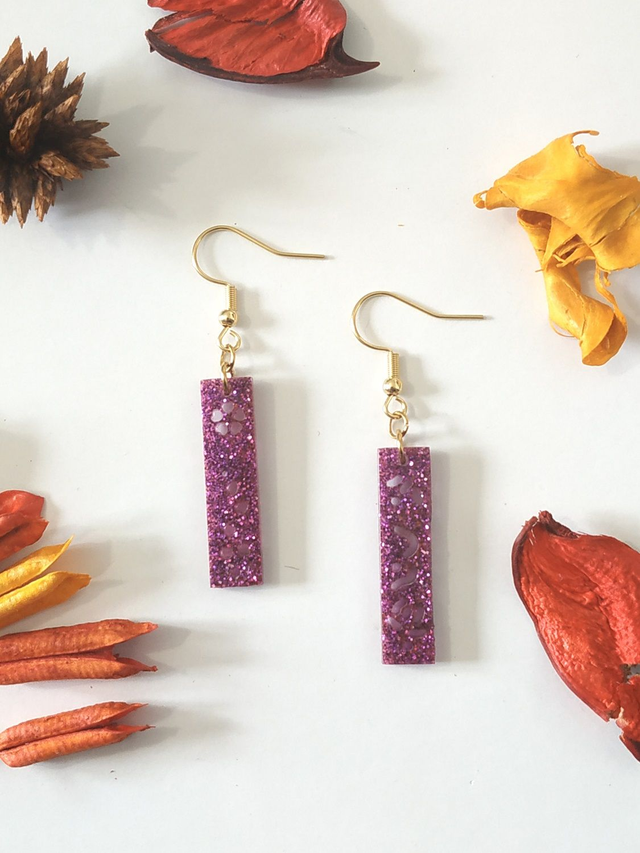Boucles d'oreilles chinois violet pailleté