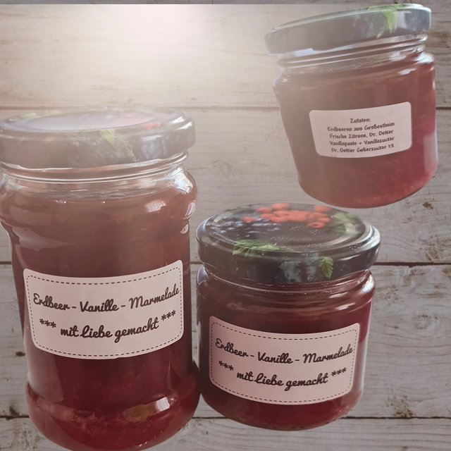 Selbstgemachte Erdbeer - Vanille - Marmelade ab