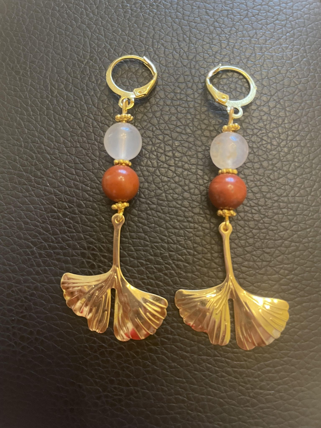 Boucles d'oreilles Jaspe rouge et Agate Cerise 8 mm