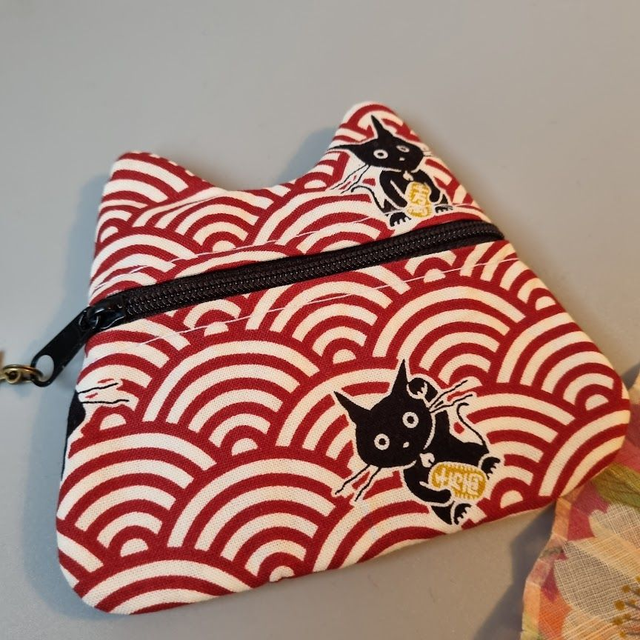 Porte-monnaie/cartes Chat "Maneki" rouge blanc