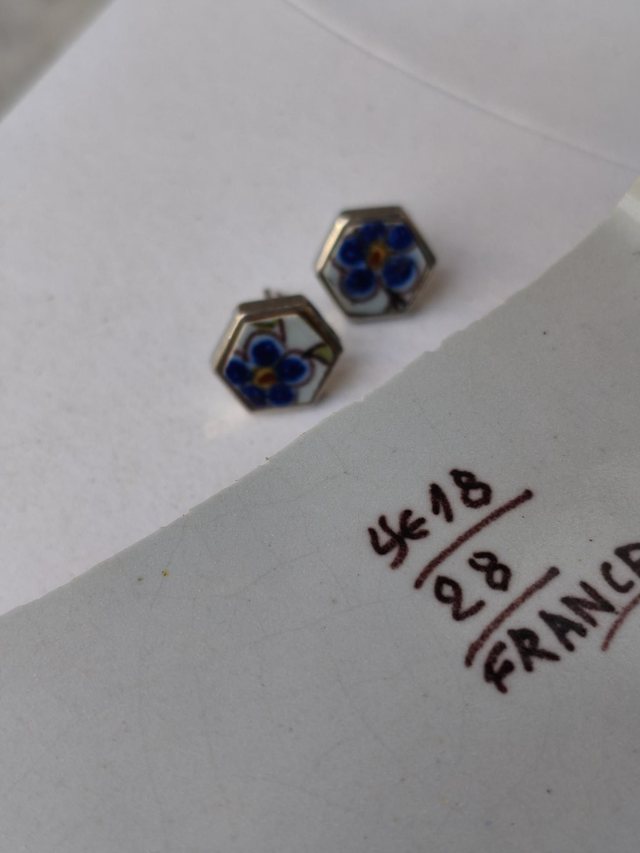 Boucles d'oreilles simples hexagonales - faïence et laiton - Faïencerie de Desvres - no.3