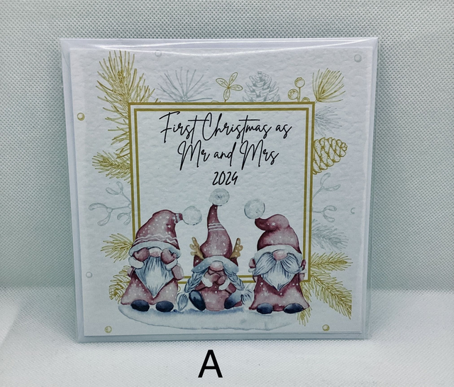 Personalised First Christmas as Mr&amp;Mrs card. Gnomes design.