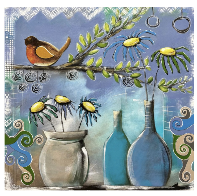 Cartolina doppia Un Pettirosso a Villa Colle