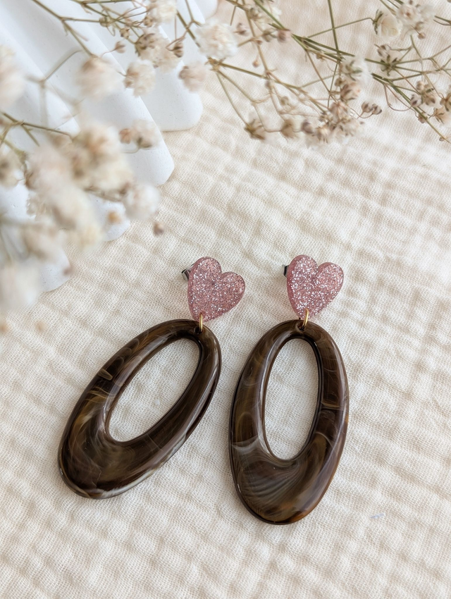 Boucles d'oreilles LOUISE marron marbré