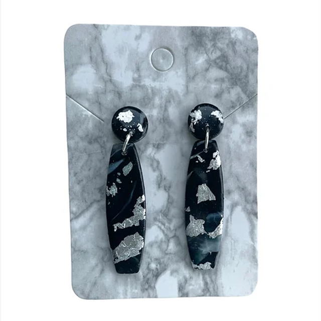 Marble and silver leaf long earrings