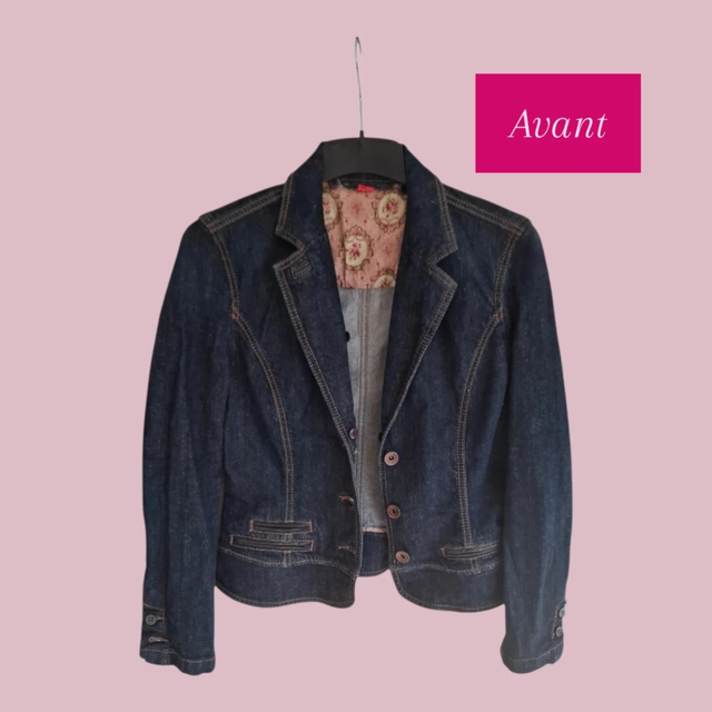 Veste upcyclee en jean et dentelle debut XX ieme