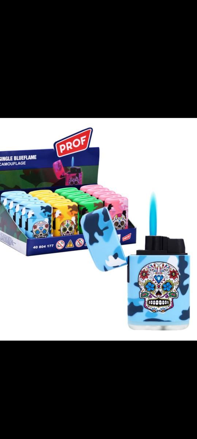 Prof Lighters Single Blueflame Camouflage Skull

