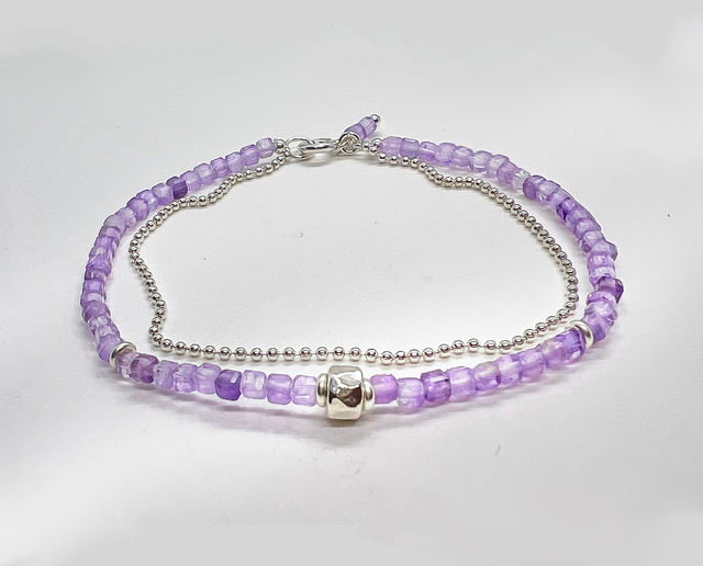 Pulsera de cadenas de plata 925 con Amatistas facetadas