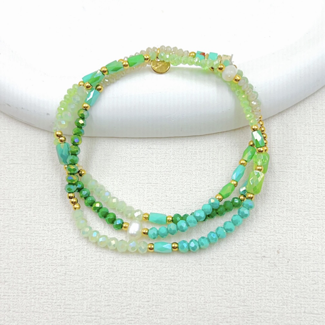 Bracelet multi-rang vert, bleu, doré 