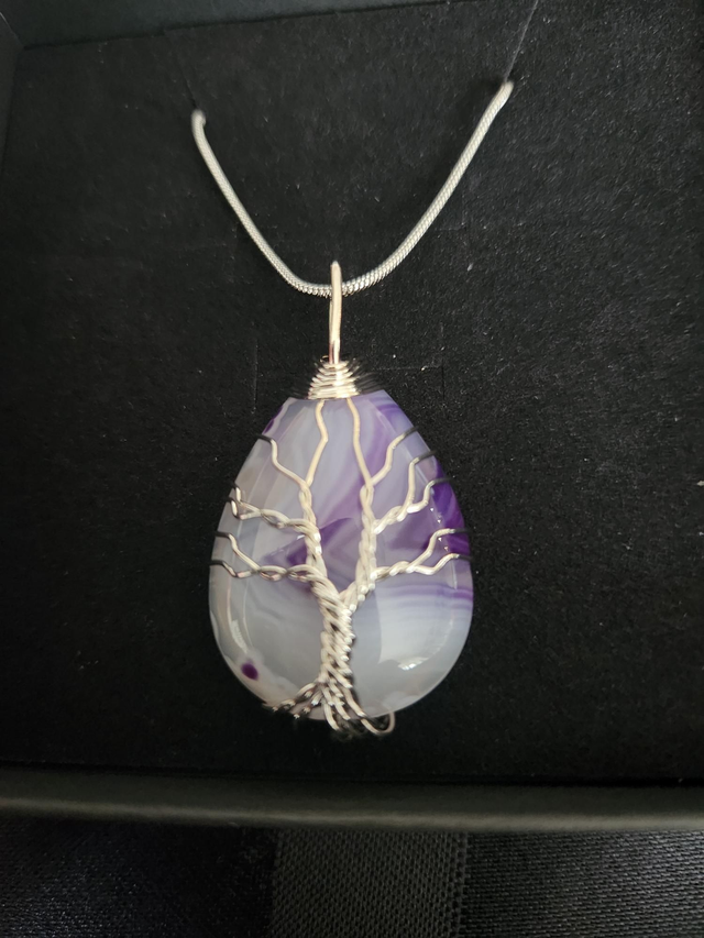 PURPLE AGATE TREE OF LIFE NECKLACE 18"CHAIN