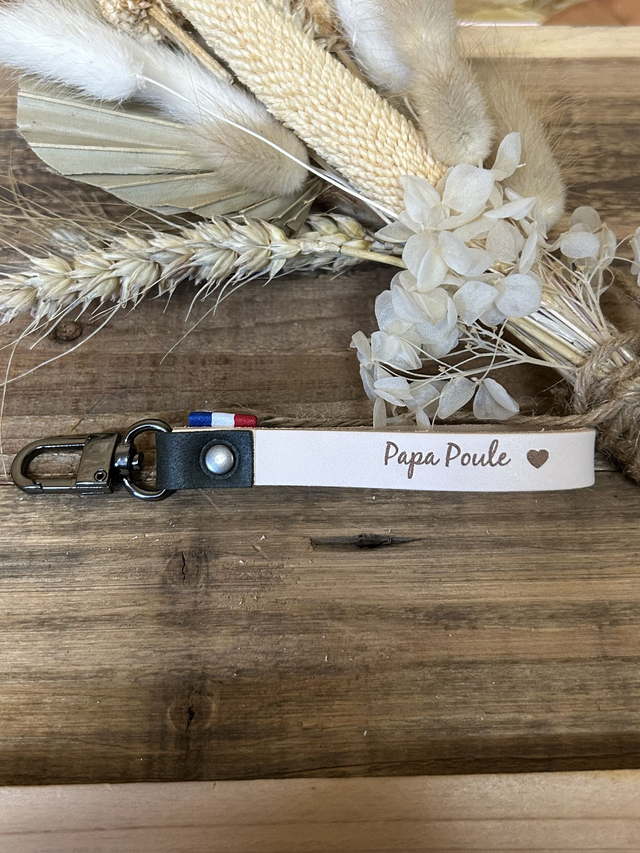Porte-clés en cuir "Papa Poule"